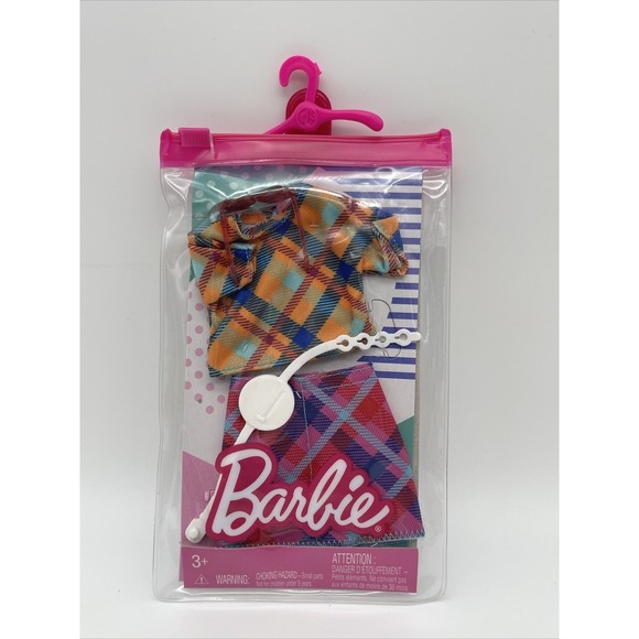 Barbie Other - Barbie Doll Fashion Pack Plaid Top Skirt Sunglasses Purse GRC10 Mattel NEW
